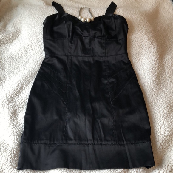 Dynamite cocktail dress black satin look zig zag stitching empire waist - Picture 4 of 9